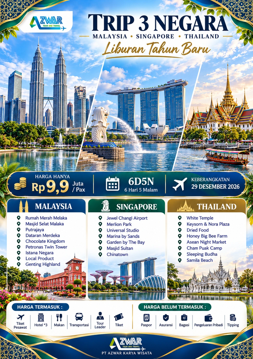 Paket Tour 3 Negara — Malaysia, Singapore & Thailand
