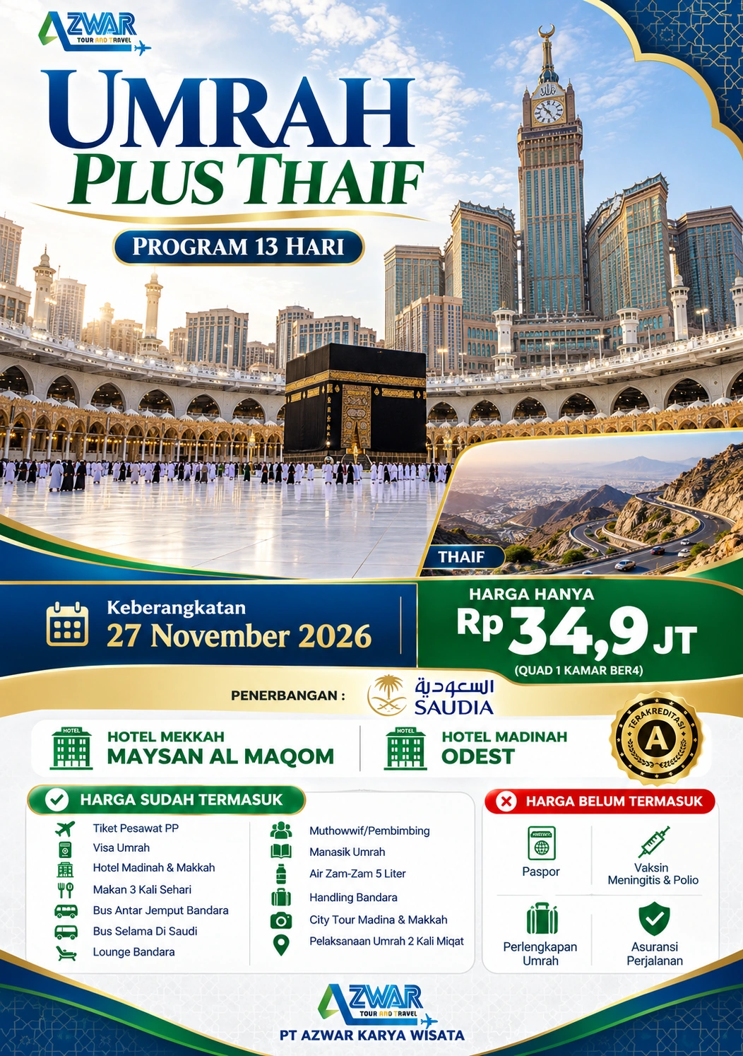 Paket Umrah Plus Thaif 13 Hari
