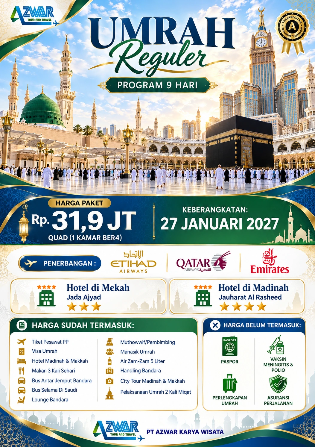 Paket Umrah Reguler 9 Hari — Januari 2027